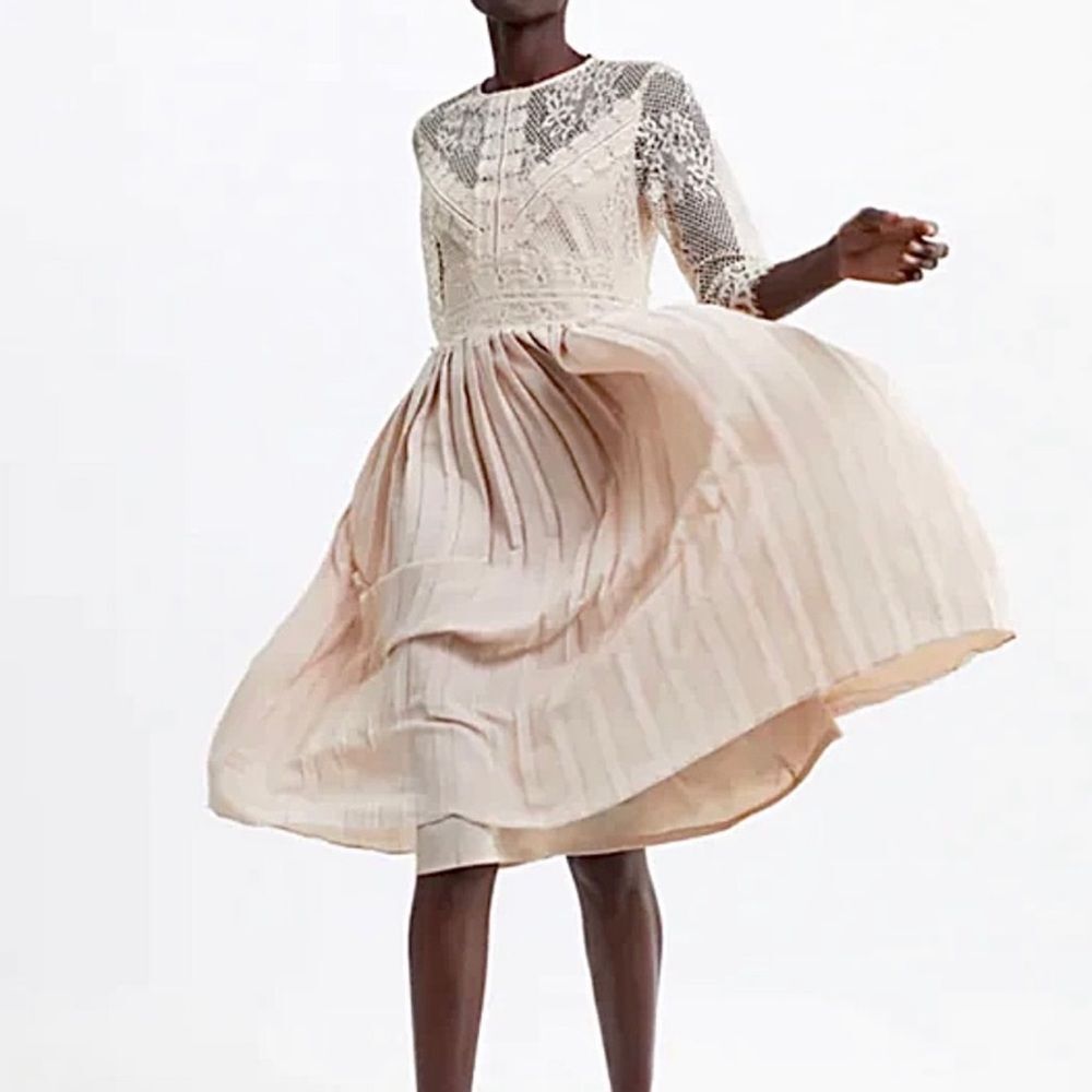 ZARA Dress Lace Top Pleated Blush Midi Dress • BLOGGER FAVORITE • TIKTOK • NEW • - Picture 5 of 16
